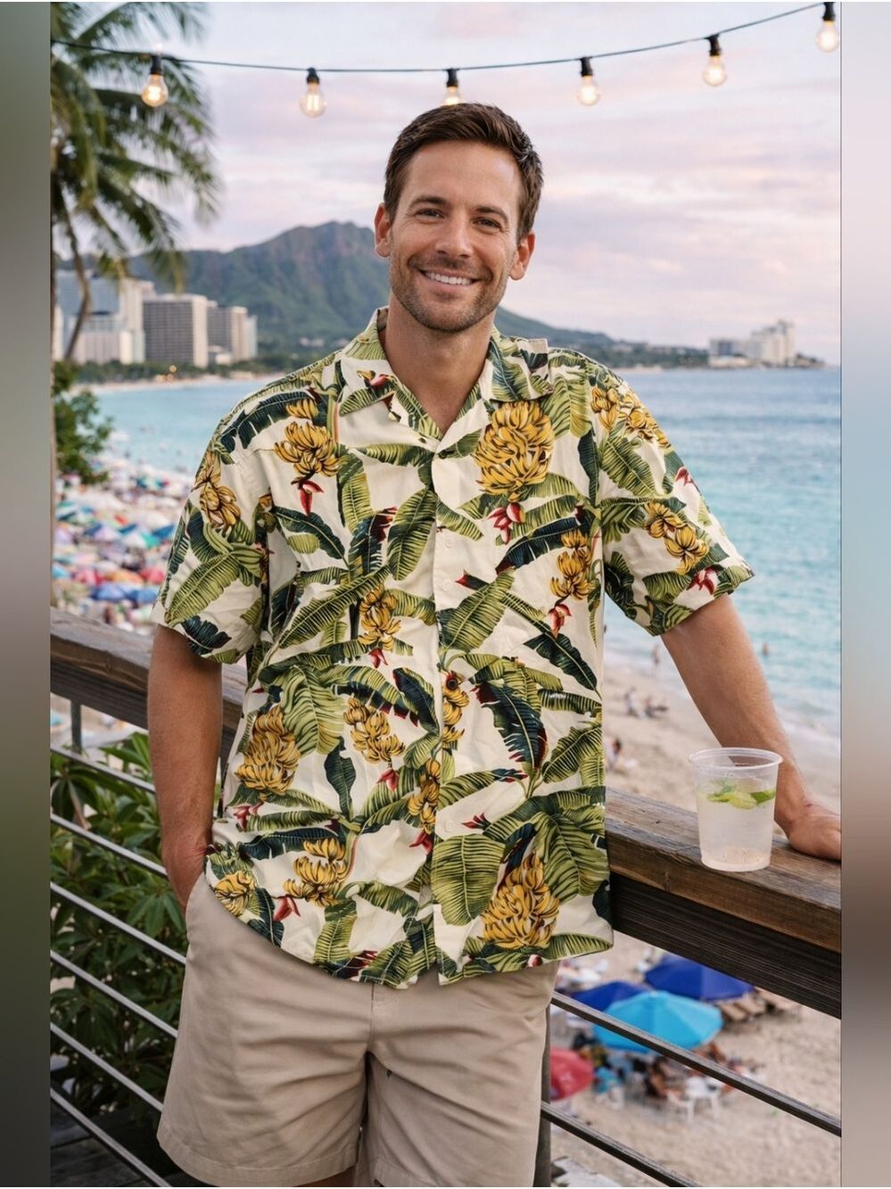 Vintage Paradise Found Hawaiian Shirt Banana Leaf Print Rayon Medium USA Made